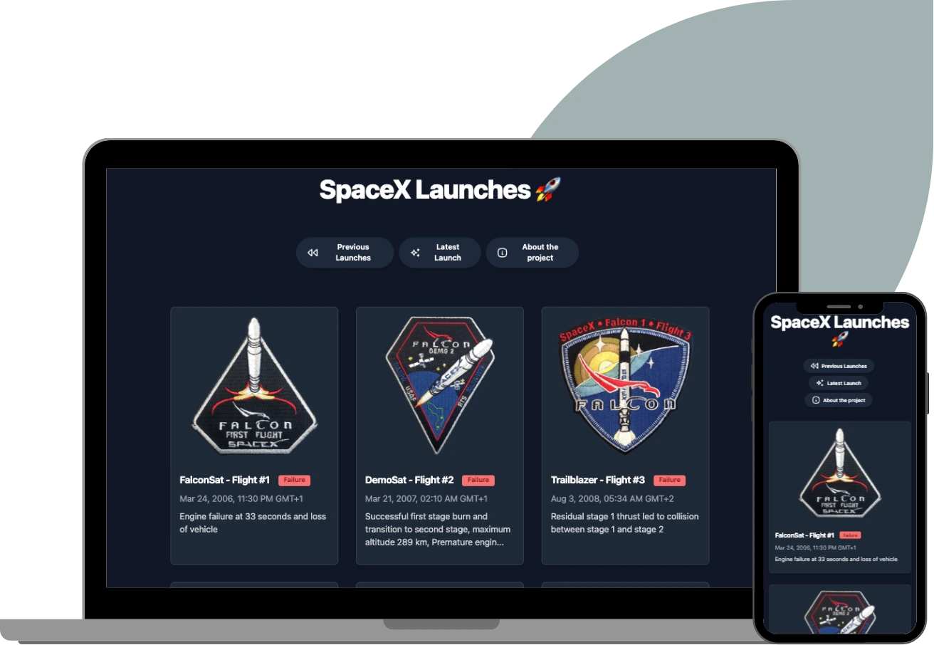 Responsive landing page for a space launches information built with Astro and React